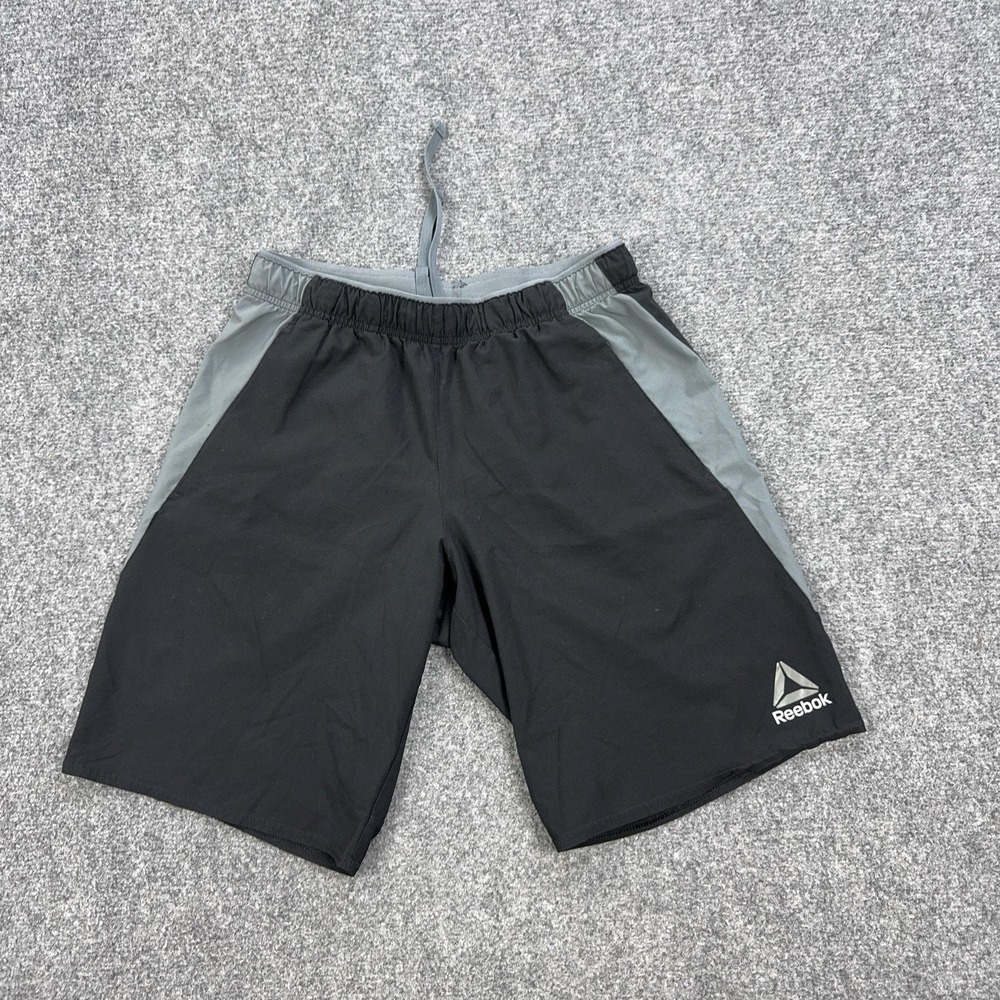 Reebok Shorts Mens Small Black Gray Speedwick Microfiber 10 Inseam Athletic Gym